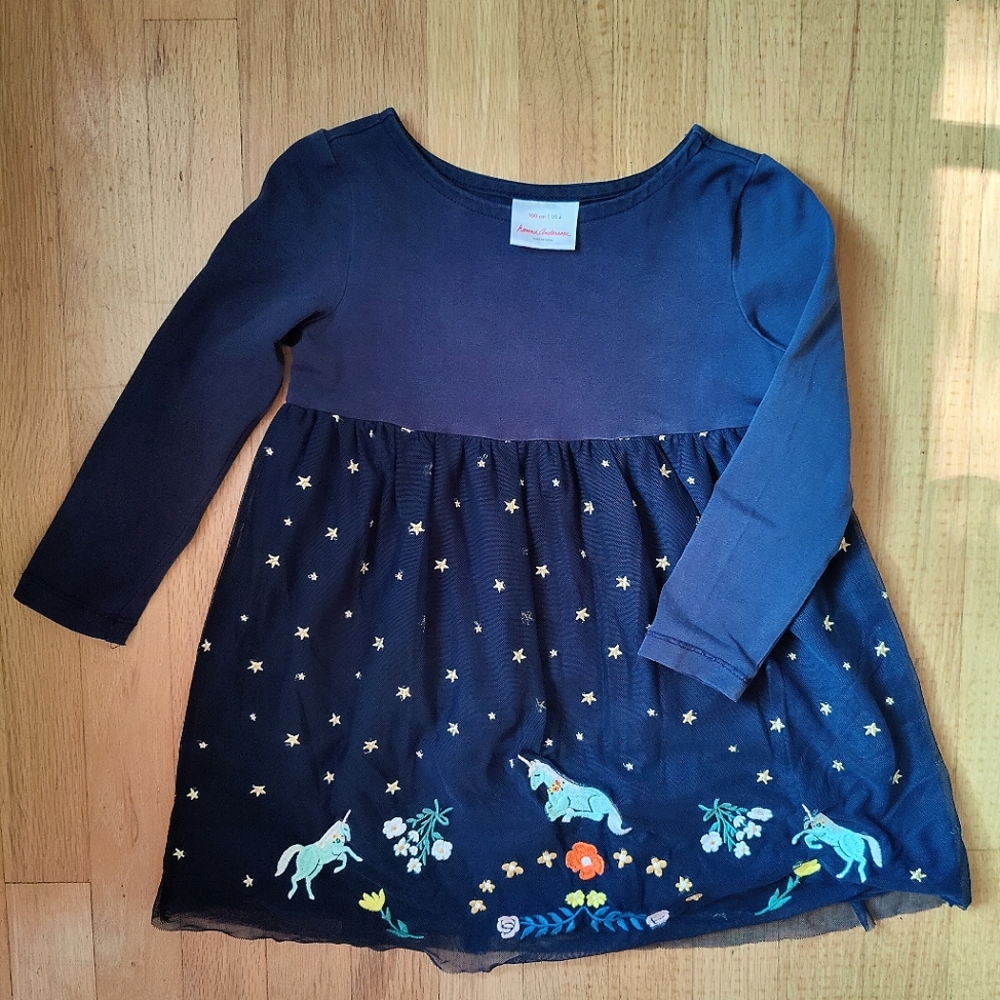 Hanna Andersson Tulle Unicorn Dress in Navy size 100cm 4T